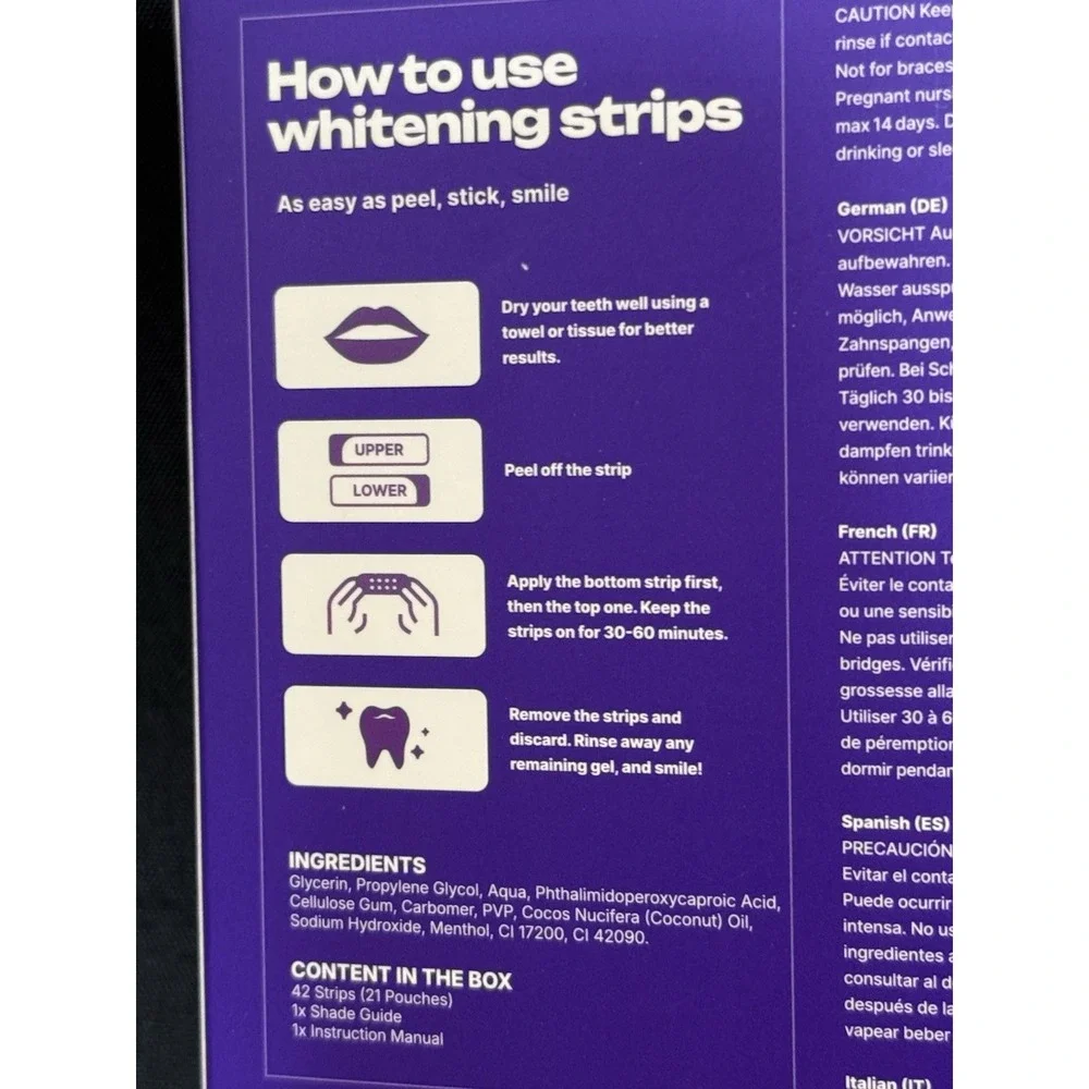 DR. DENT Purple Teeth Whitening Strips 42 tooth whitening technology